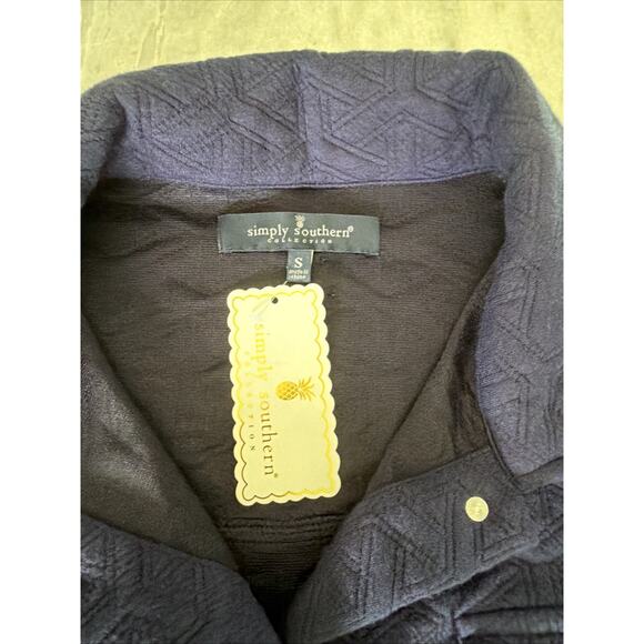 Simply Southern Quilted Knit Shacket Size S Navy Blue Button Up Shirt Jacket - Picture 4 of 8